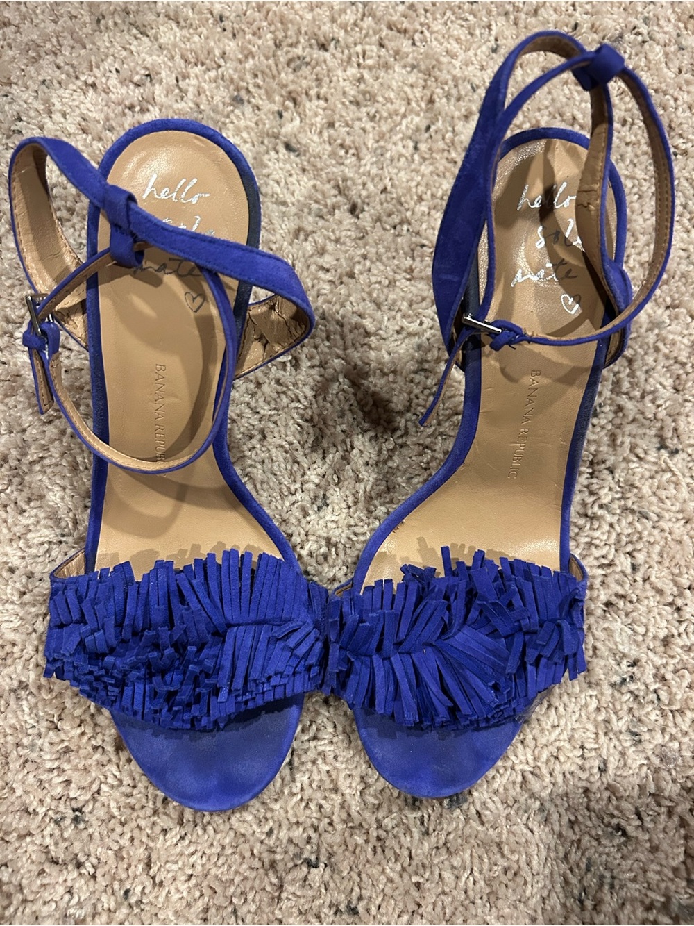 Banana Republic Royal Blue Fringed Ankle-Strap Heels